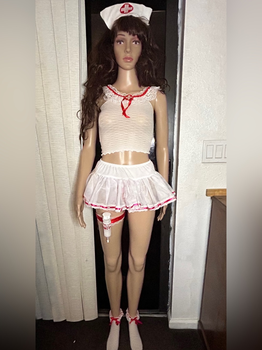 Women’s White & Red Nurse Costume Lingerie Set